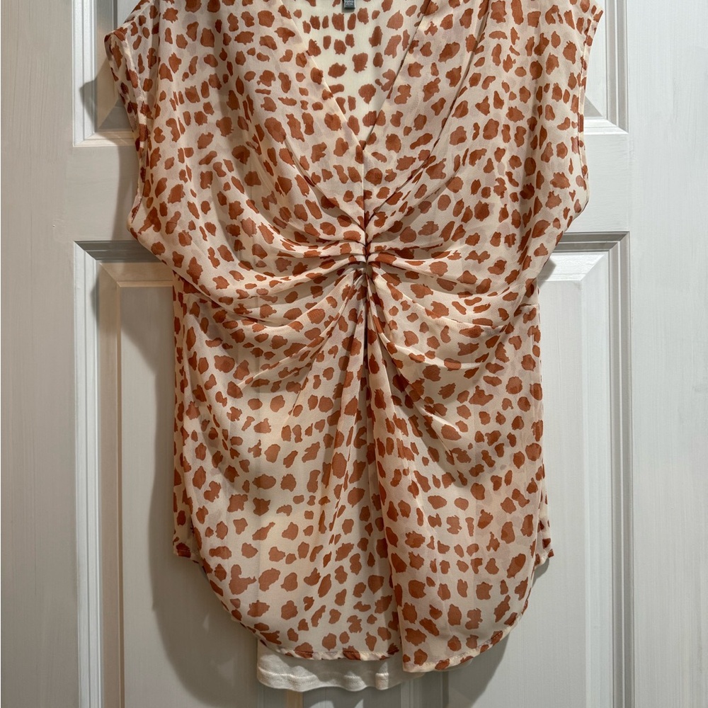 Daniel Rainn Brown Tan Ruched Tie Front Cap Sleeve Blouse